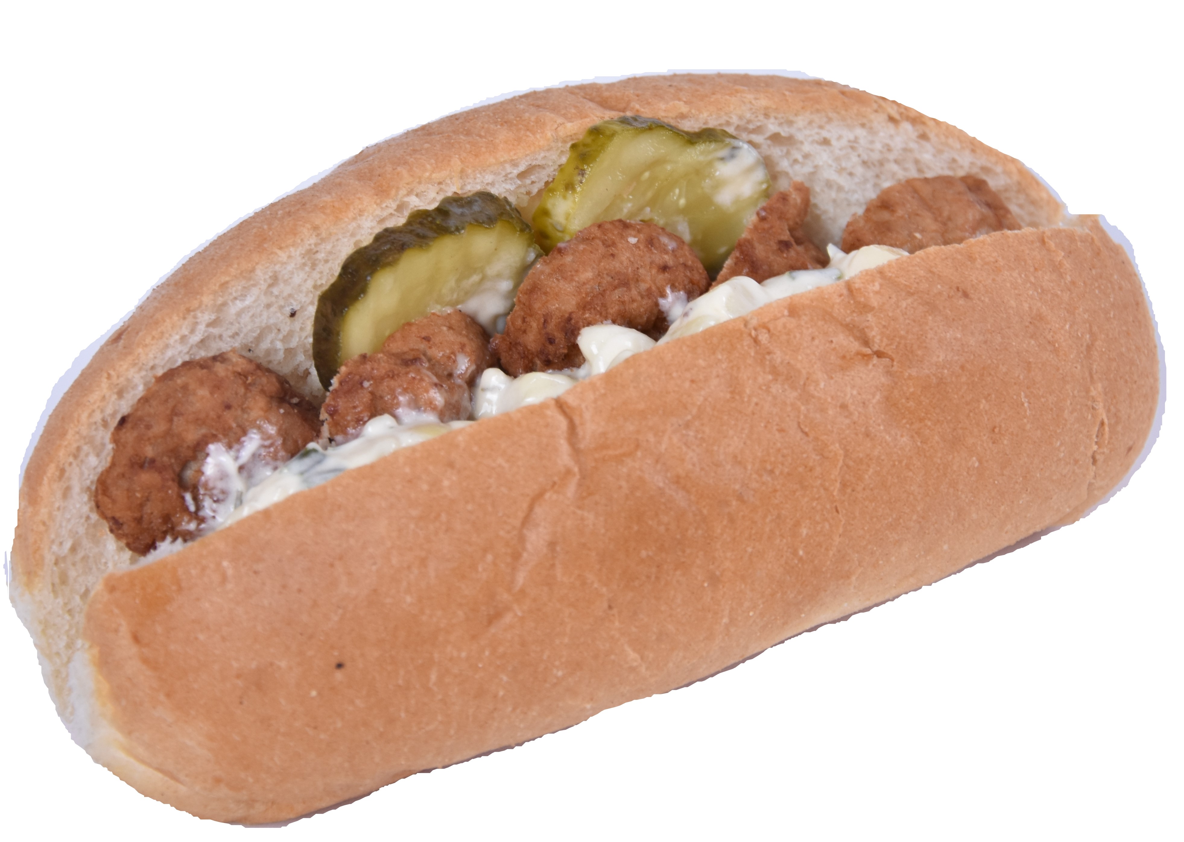 Liten baguette med köttbullar och potatissallad